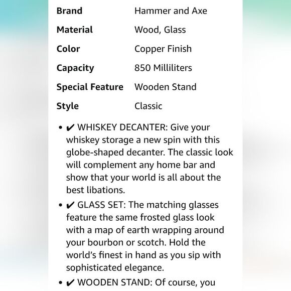 Hammer + Axe Globe Shaped Whiskey Decanter Set - Picture 5 of 8